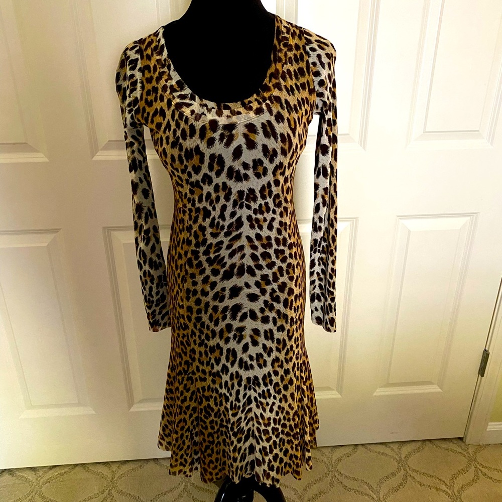 Fuzzi vintage animal print long sleeve midi dress